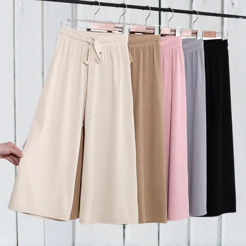 Ice Silk Wide Leg Ankle-Length Summer Korean Knitted Casual High Waist Loose Women Thin Pants