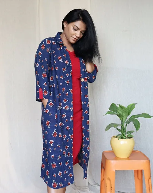 Indigo and Red Set of Two Dresses