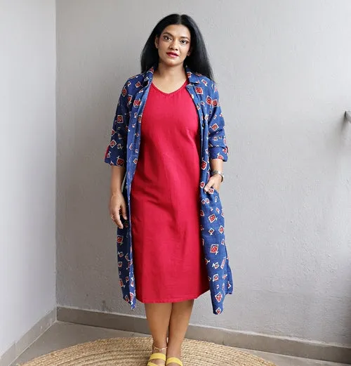 Indigo and Red Set of Two Dresses