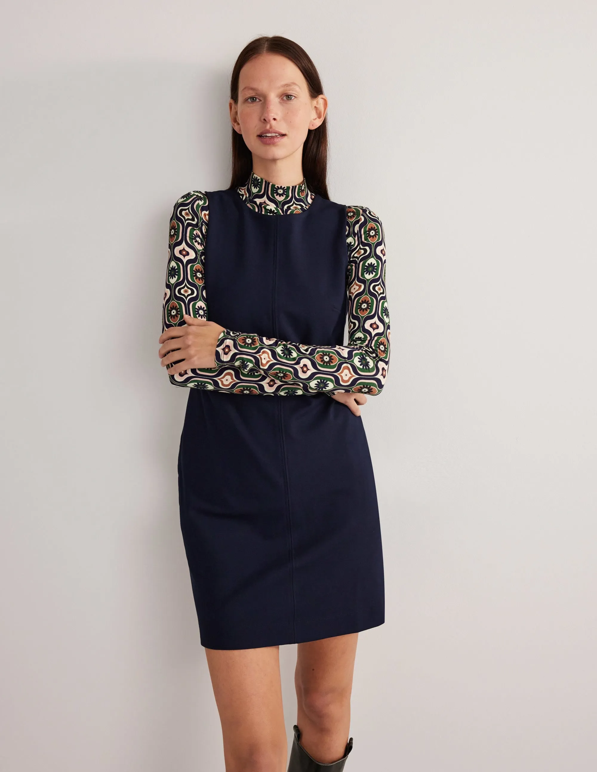 Jersey Mini Shift Dress-Navy