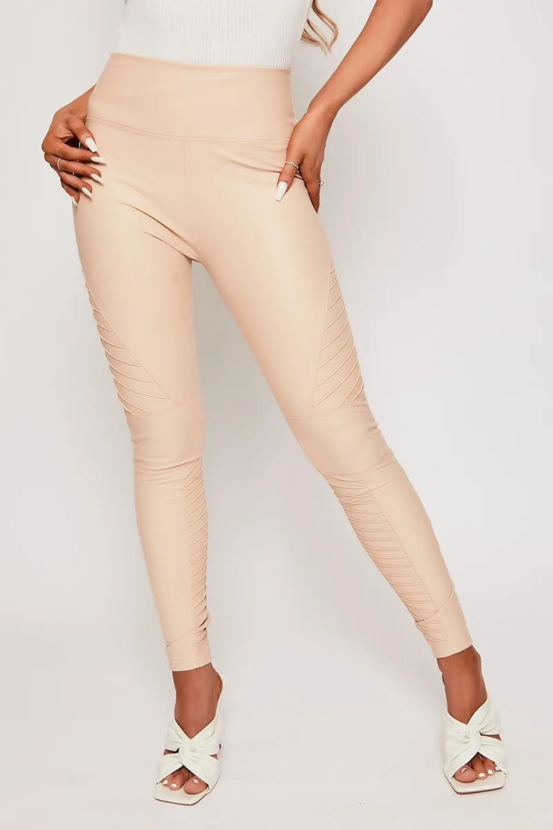 Koni - Nude Pu Ribbed Design High Waisted Leggings