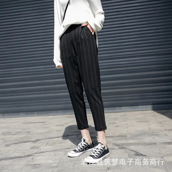 Korean All-Matching Student Ankle-Length Suits Casual Carrot Wide Leg Women Pants