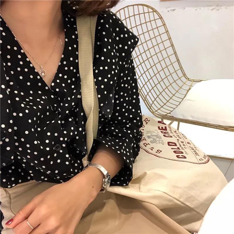 [Korean Style] Kaith V-neckline Poka Dot Blouses