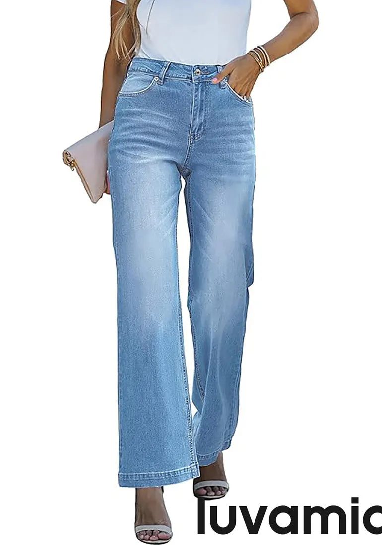 luvamia Wide Leg Jeans for Women High Waisted Baggy 90S Jeans Distressed Stretchy Denim Pants Trendy Stretch Jeans for Women Wide Leg Pants for Women Mom Jeans for Women