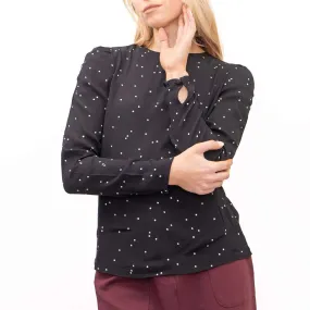 M&S Black Polka Dot Long Sleeve Lightweight Going Out Tops