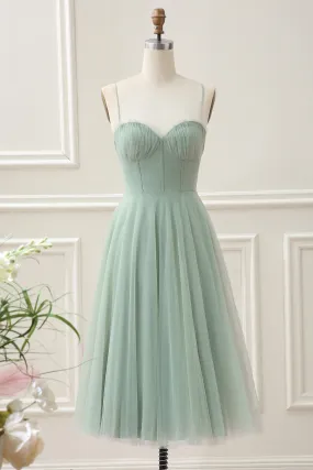 Matcha A Line Spaghetti Straps Corset Tulle Tea-Length Dress