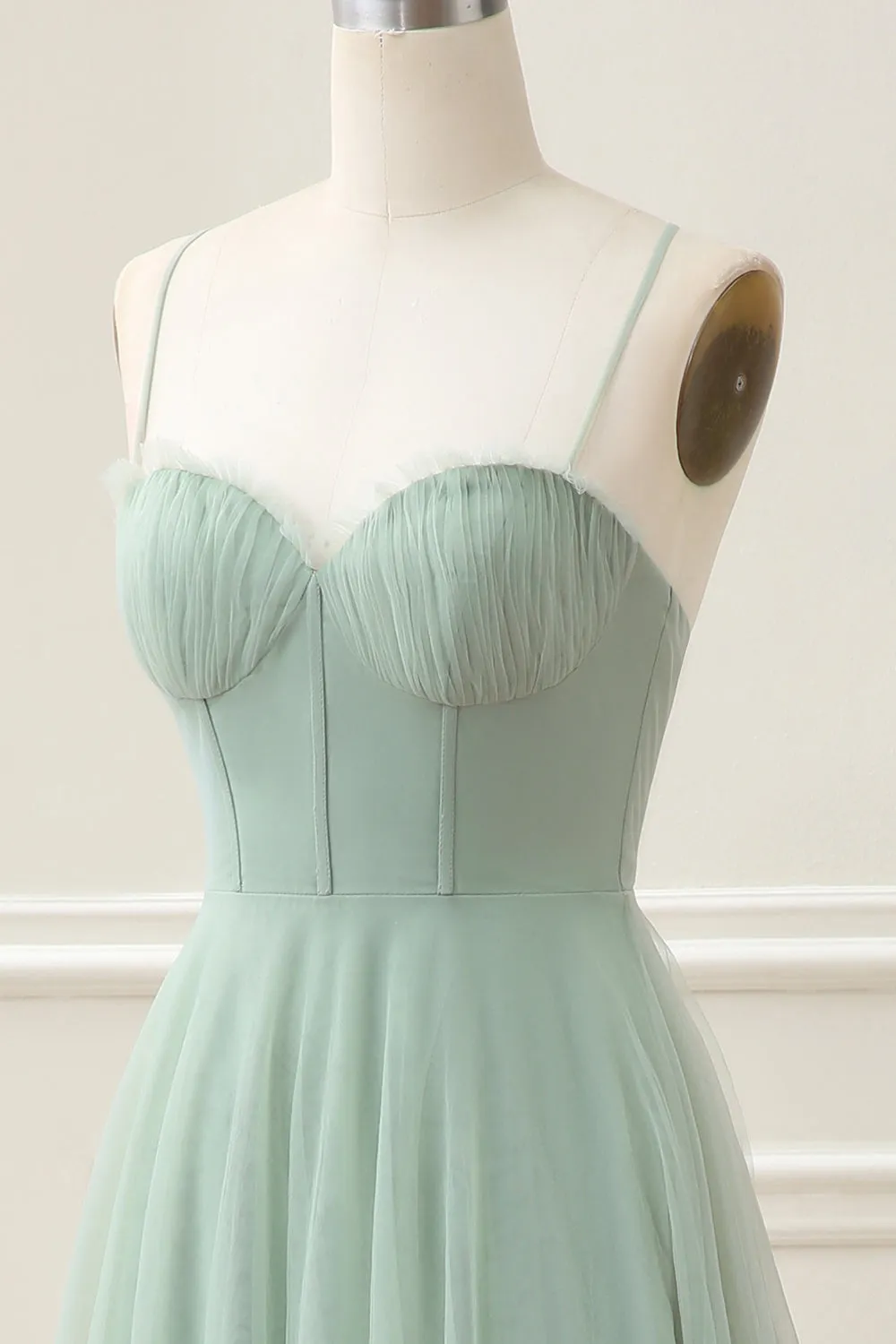 Matcha A Line Spaghetti Straps Corset Tulle Tea-Length Dress