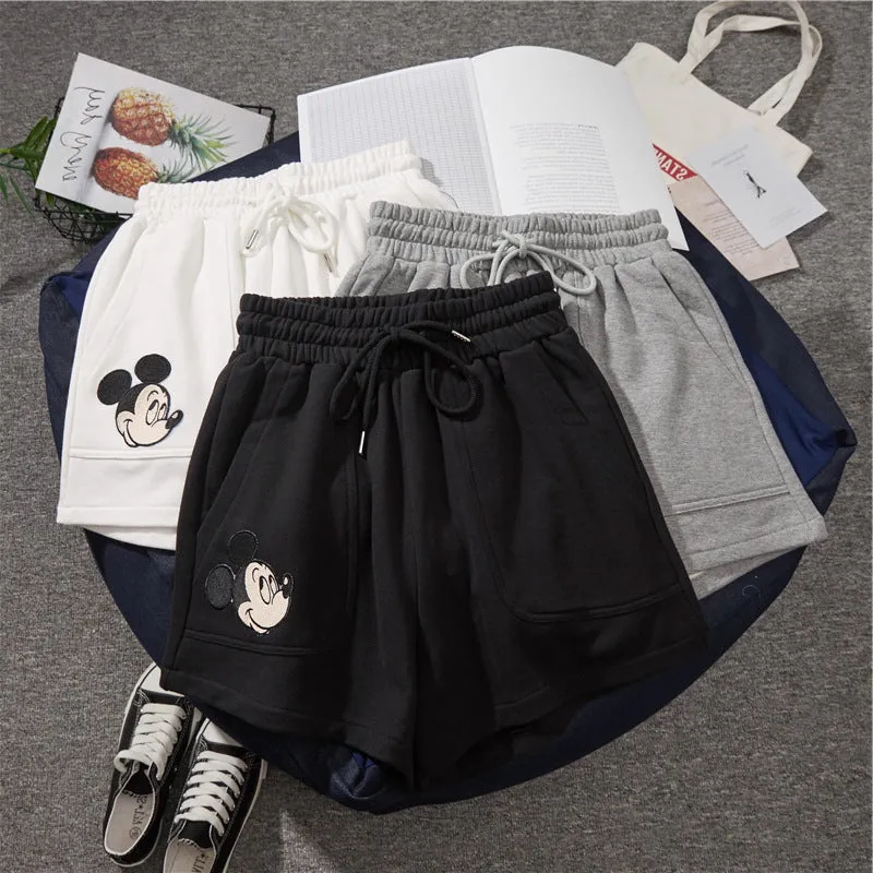 Mickey Mouse Gym Shorts Women Summer Loose High Waist Straight Hong Kong Pants Wide Leg Casual Mid-Length Pants