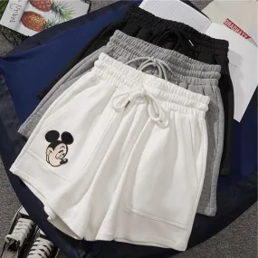 Mickey Mouse Gym Shorts Women Summer Loose High Waist Straight Hong Kong Pants Wide Leg Casual Mid-Length Pants