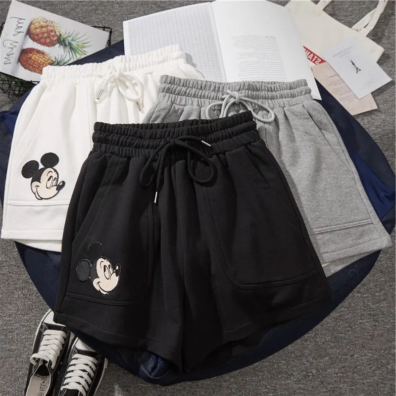 Mickey Mouse Gym Shorts Women Summer Loose High Waist Straight Hong Kong Pants Wide Leg Casual Mid-Length Pants