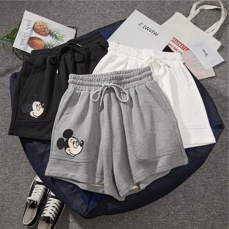 Mickey Mouse Gym Shorts Women Summer Loose High Waist Straight Hong Kong Pants Wide Leg Casual Mid-Length Pants