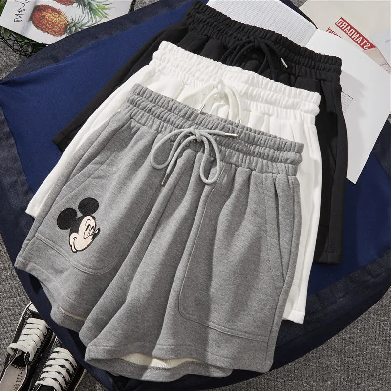 Mickey Mouse Gym Shorts Women Summer Loose High Waist Straight Hong Kong Pants Wide Leg Casual Mid-Length Pants