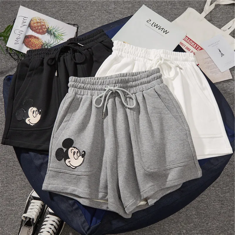 Mickey Mouse Gym Shorts Women Summer Loose High Waist Straight Hong Kong Pants Wide Leg Casual Mid-Length Pants