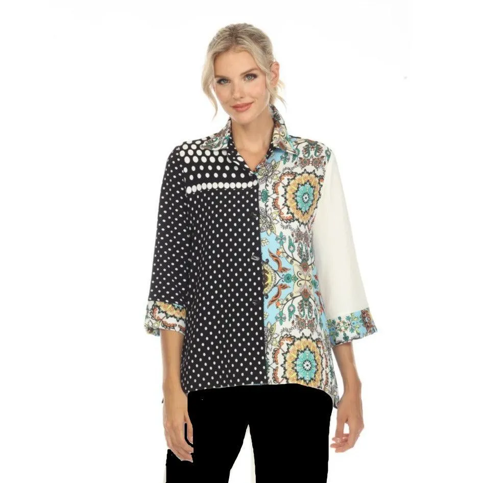 Moonlight Mixed-Print Button Front Blouse - 3667 - Size L Only!