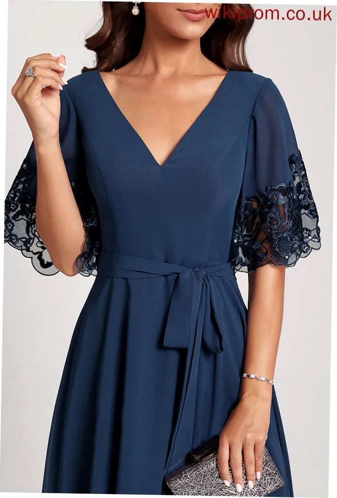 Novia Lace Club Dresses With Tea-Length Chiffon Cocktail A-Line Dress V-neck Sequins