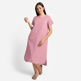 Pink Cotton Flax High-Low Midi Shift Dress