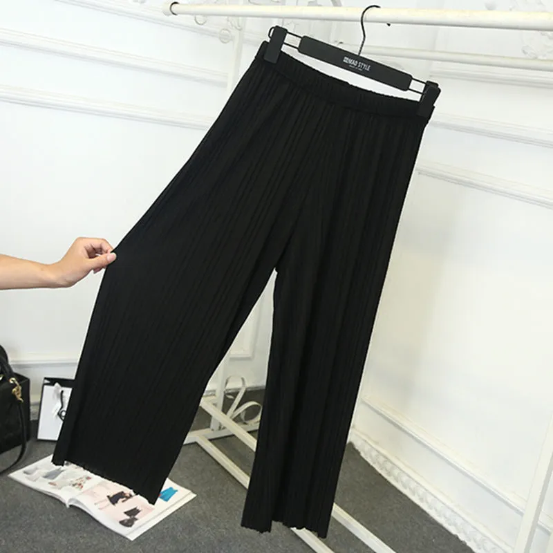 Pleated Loose Slim-Look Wide Leg Women Ankle-Length Thin Breathable Casual Pants