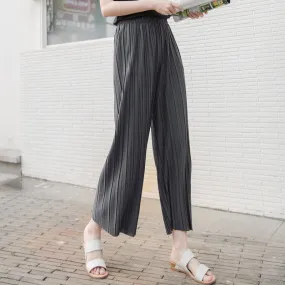 Pleated Loose Slim-Look Wide Leg Women Ankle-Length Thin Breathable Casual Pants