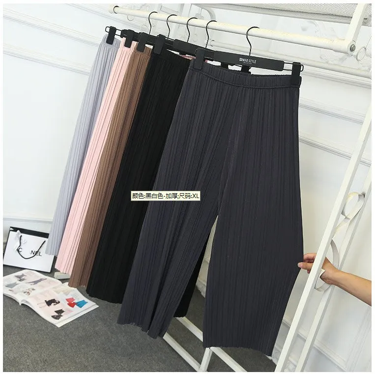 Pleated Loose Slim-Look Wide Leg Women Ankle-Length Thin Breathable Casual Pants