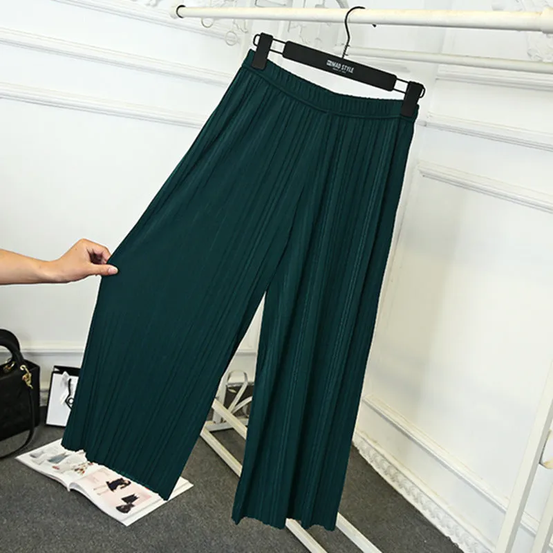 Pleated Loose Slim-Look Wide Leg Women Ankle-Length Thin Breathable Casual Pants