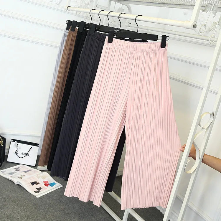 Pleated Loose Slim-Look Wide Leg Women Ankle-Length Thin Breathable Casual Pants