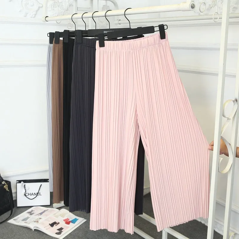 Pleated Loose Slim-Look Wide Leg Women Ankle-Length Thin Breathable Casual Pants