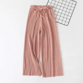 Pleated Wide Leg Women Chiffon Ankle-Length Korean High Waist Plus Size Loose Casual Straight Pants