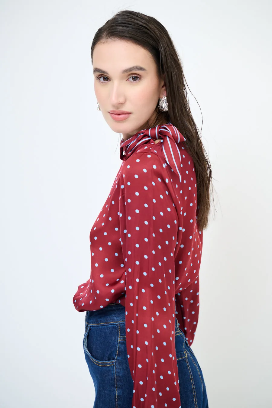 Polka dot bow-tie blouse wholesale