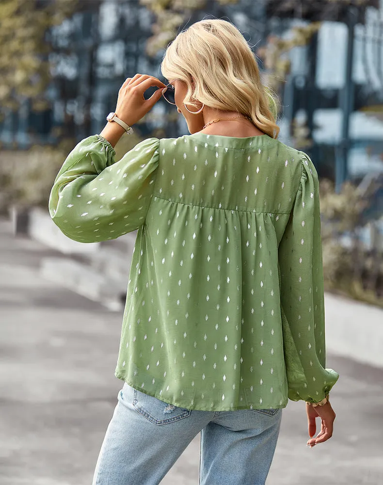 Polka Dot Print Button Chiffon Shirt Blouse Wholesale Womens Tops