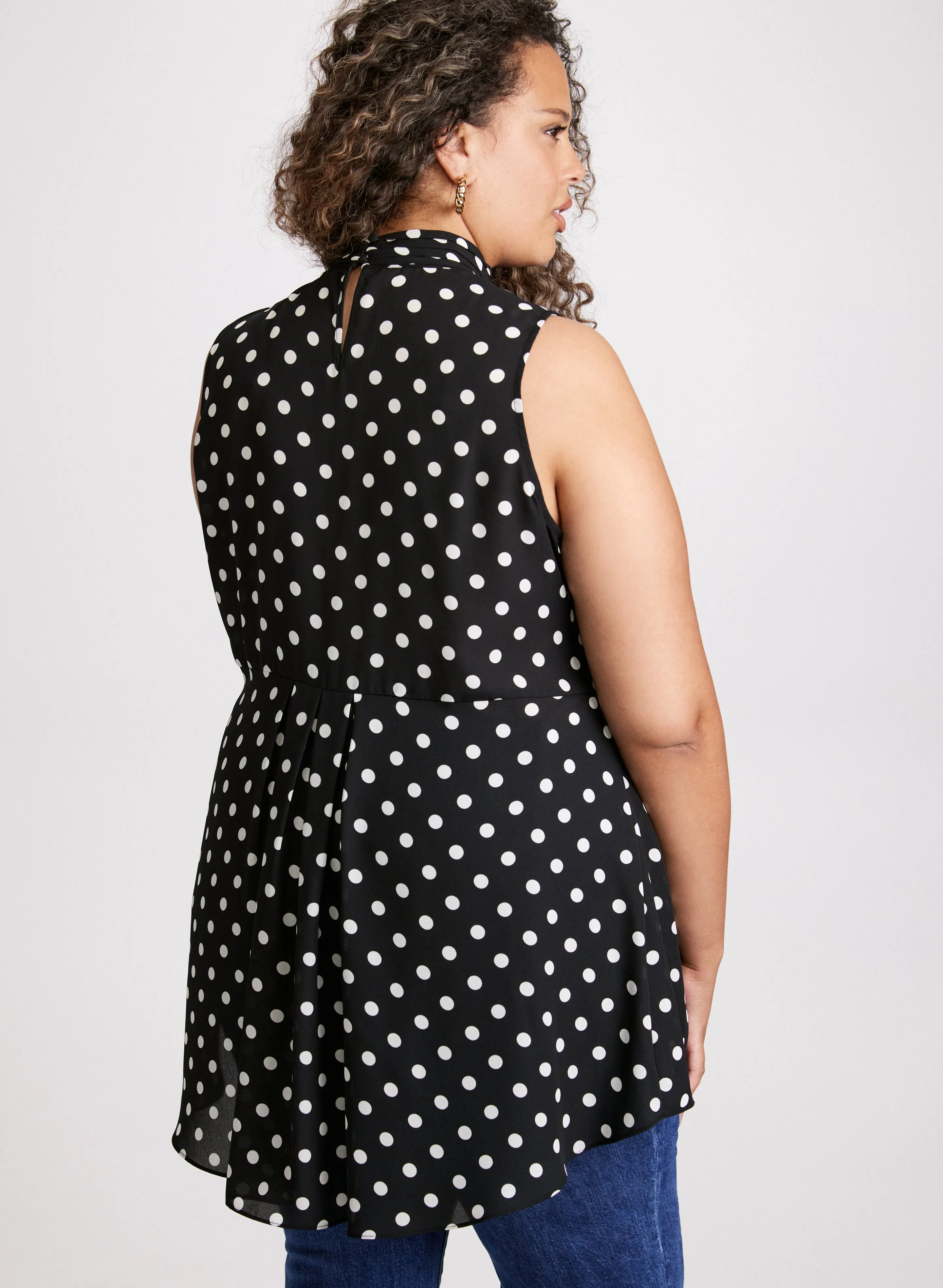 Polka Dot Print Mock Neck Blouse