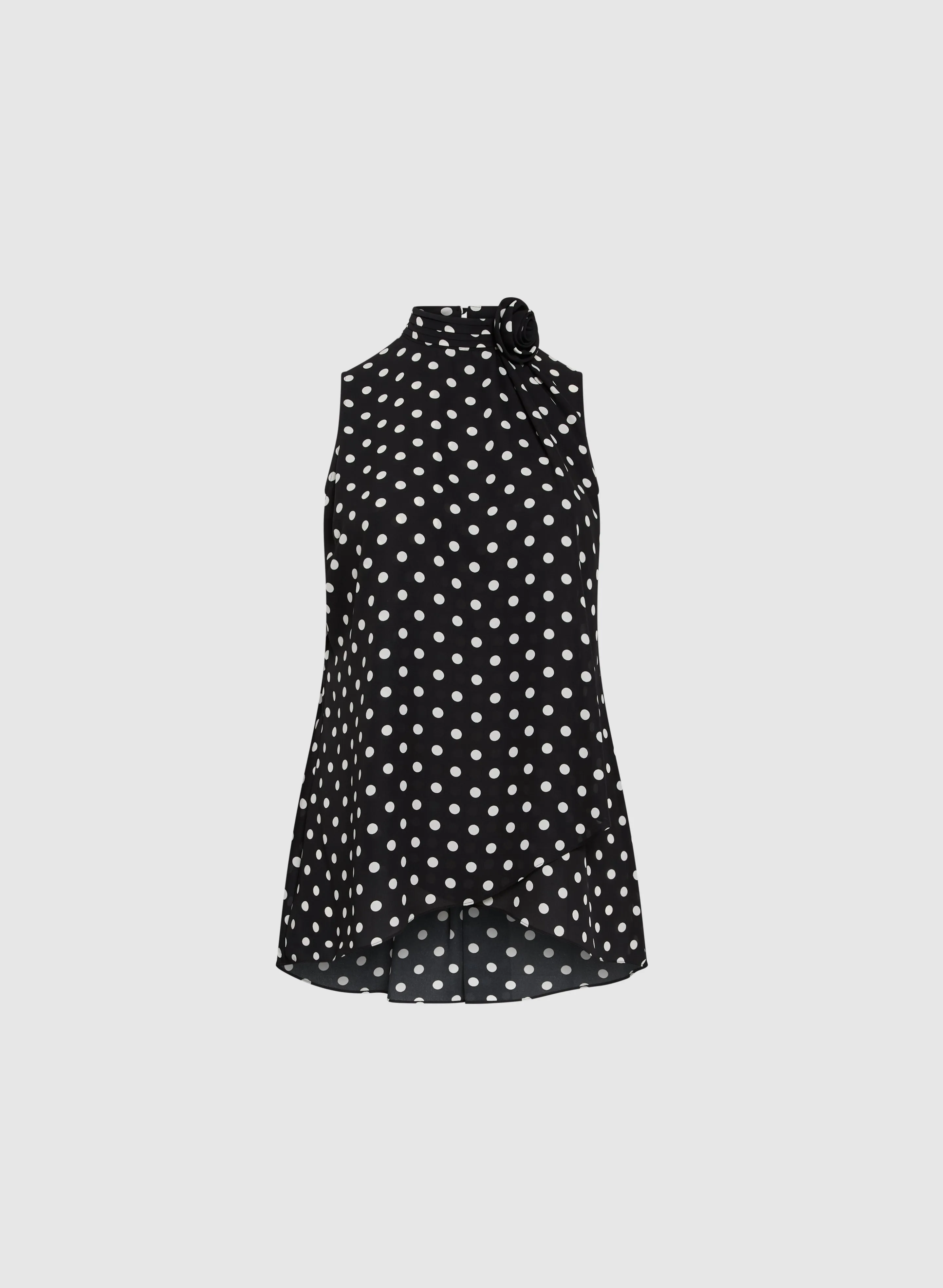 Polka Dot Print Mock Neck Blouse