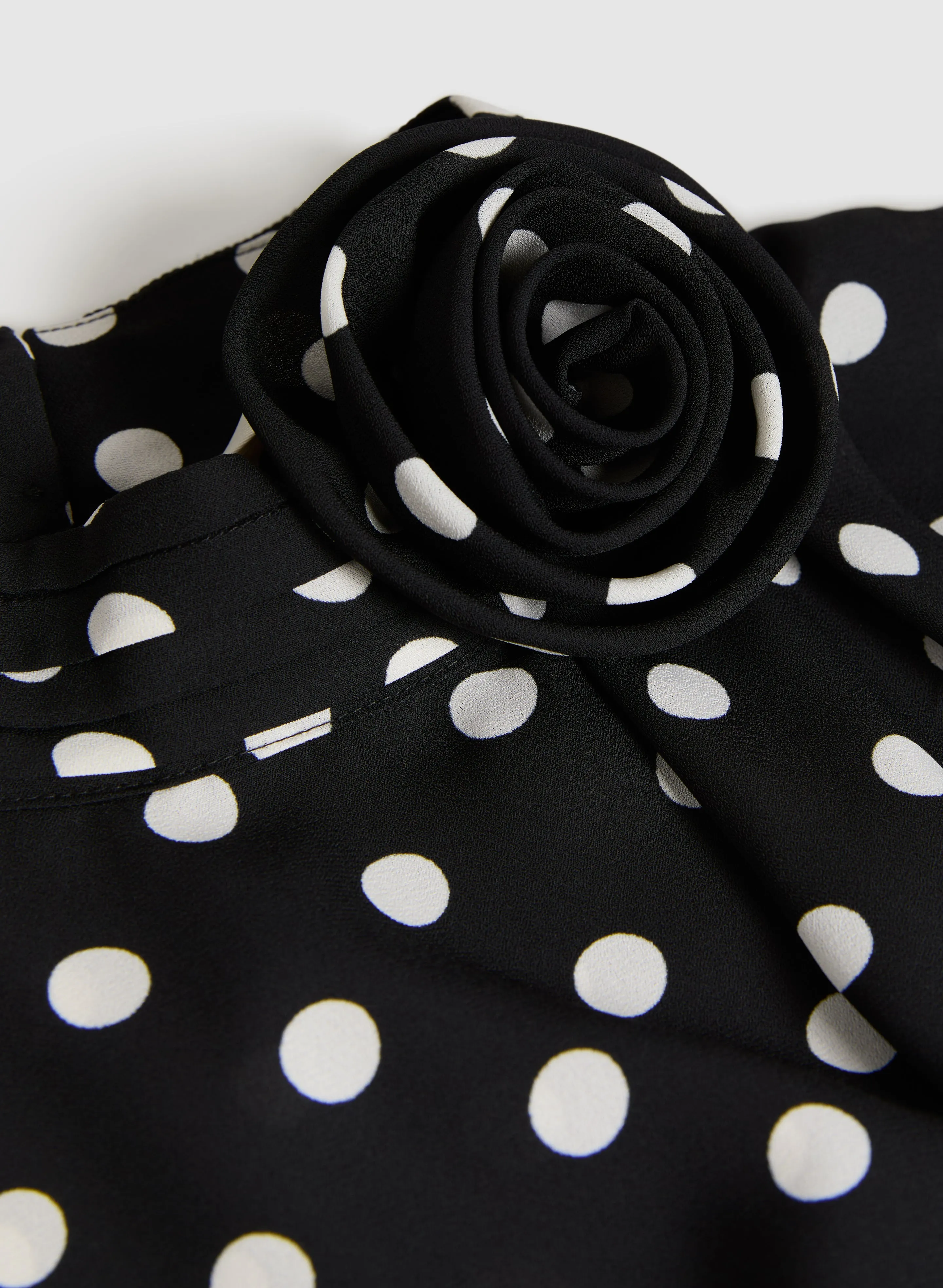 Polka Dot Print Mock Neck Blouse