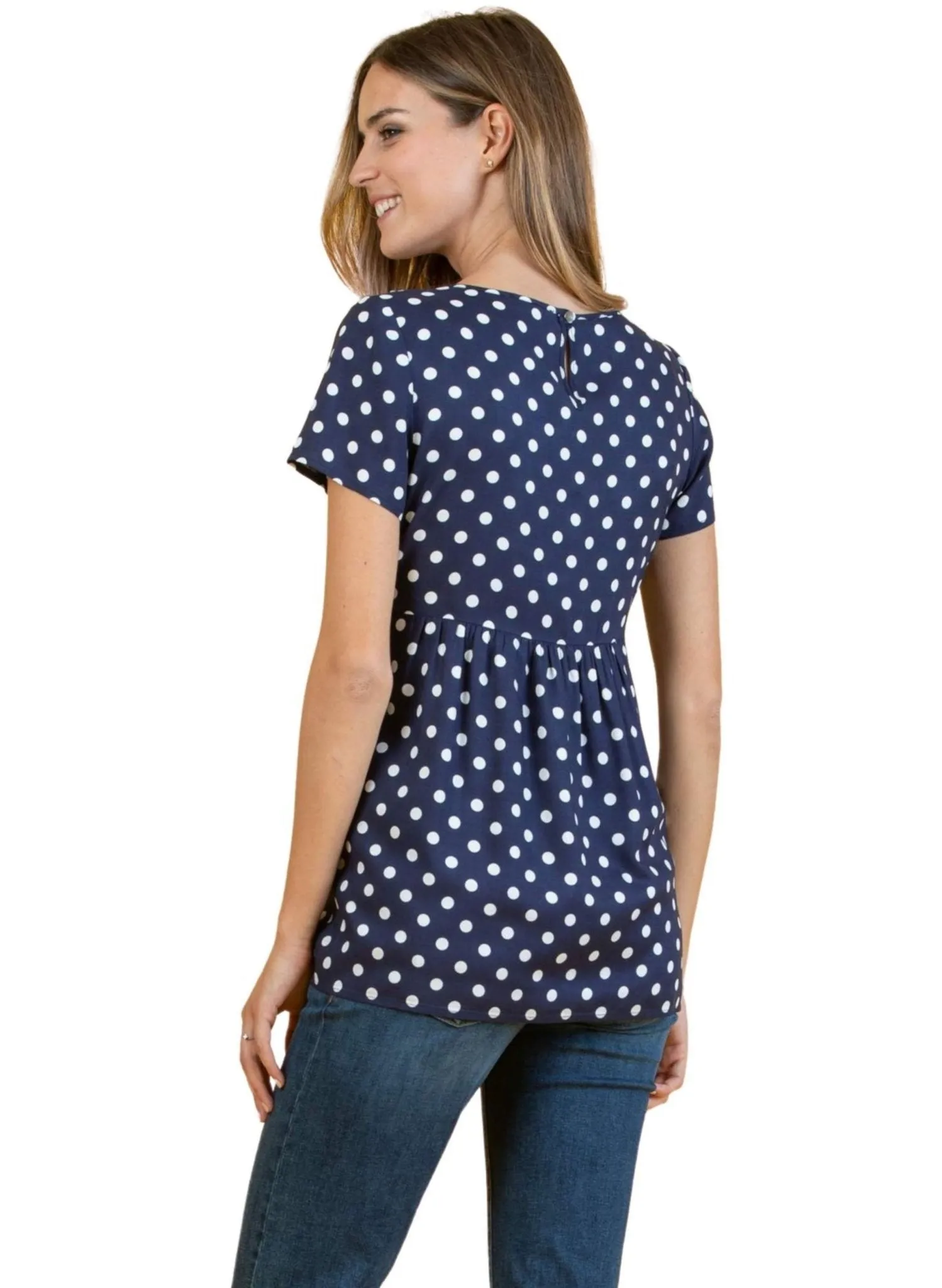 Polka Dot Printed Maternity Blouse with Gathering