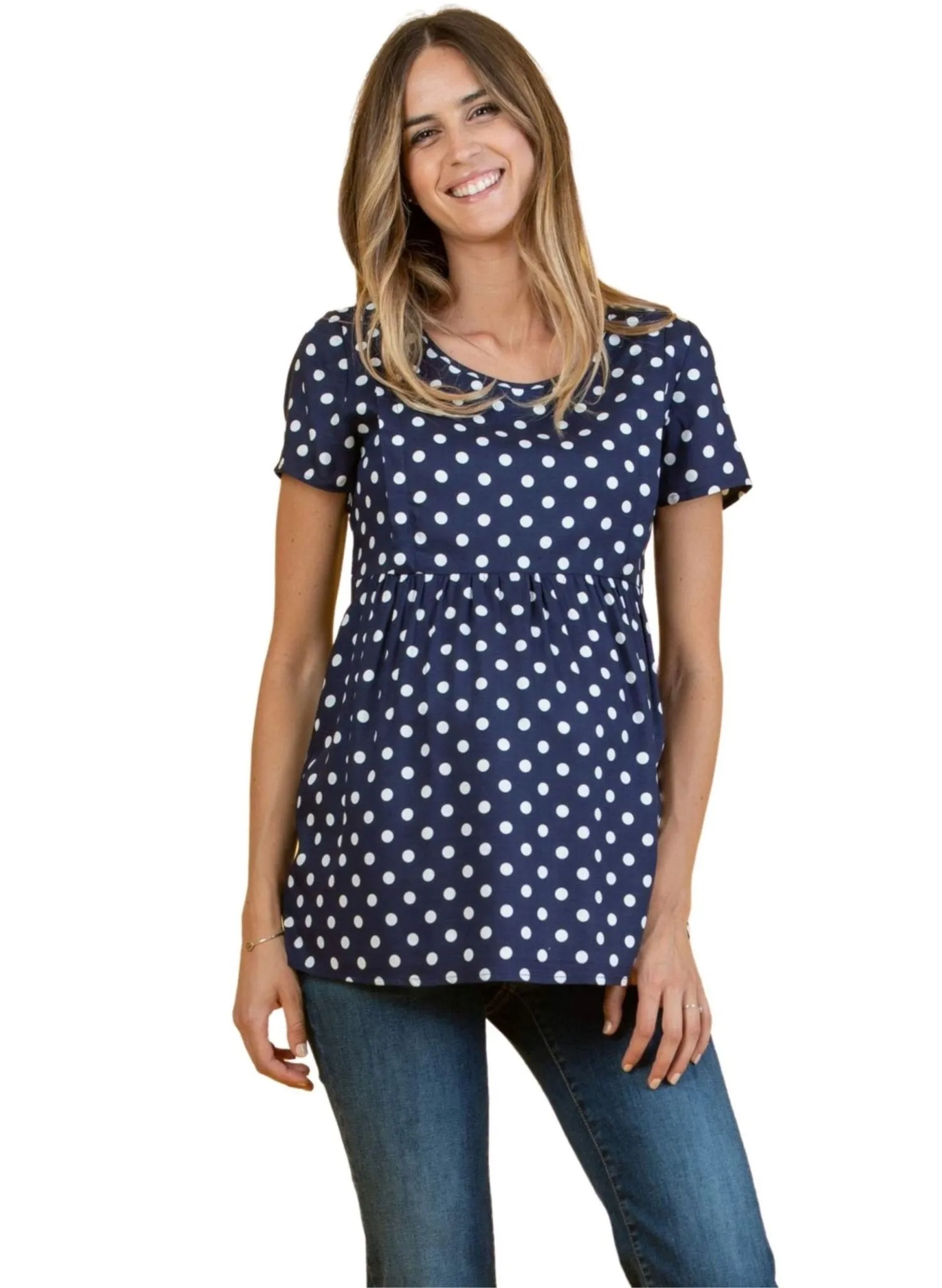 Polka Dot Printed Maternity Blouse with Gathering