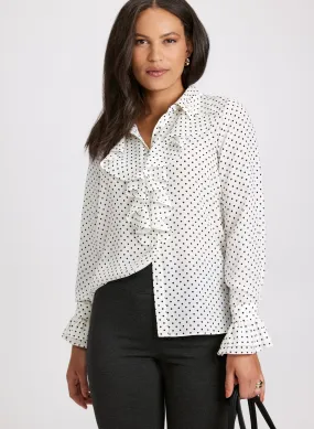 Polka Dot Ruffle Detail Blouse