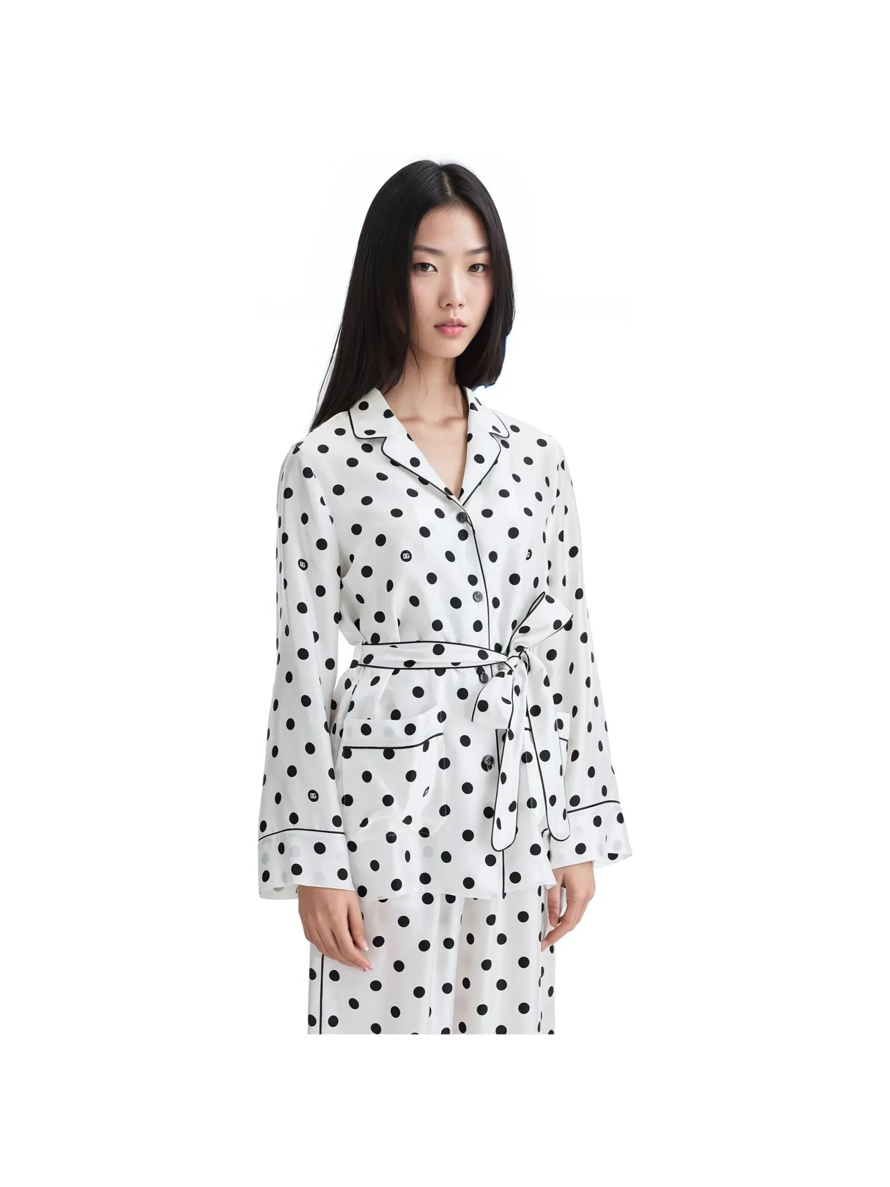 Polka-Dot Silk Pajama Top