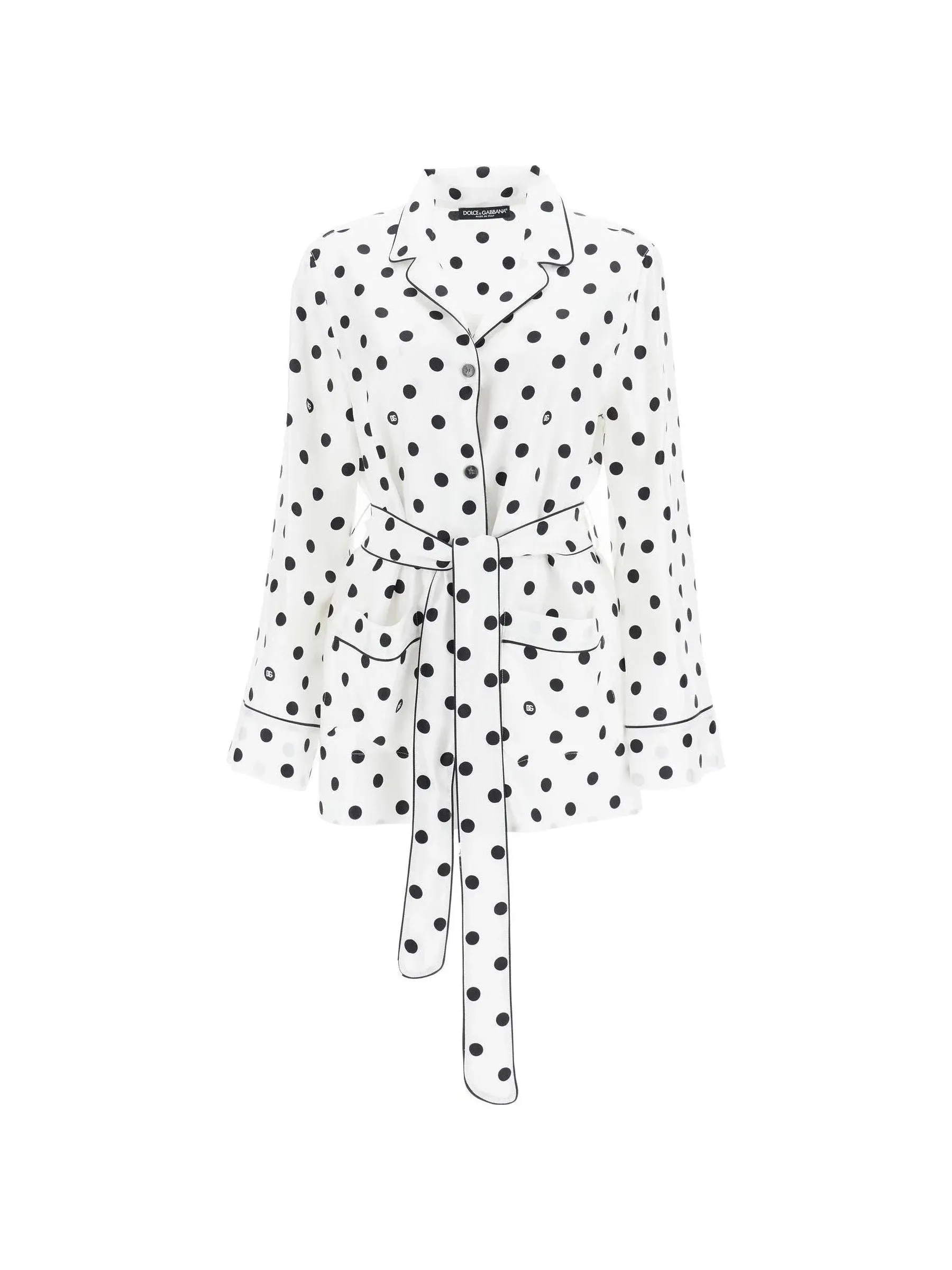 Polka-Dot Silk Pajama Top