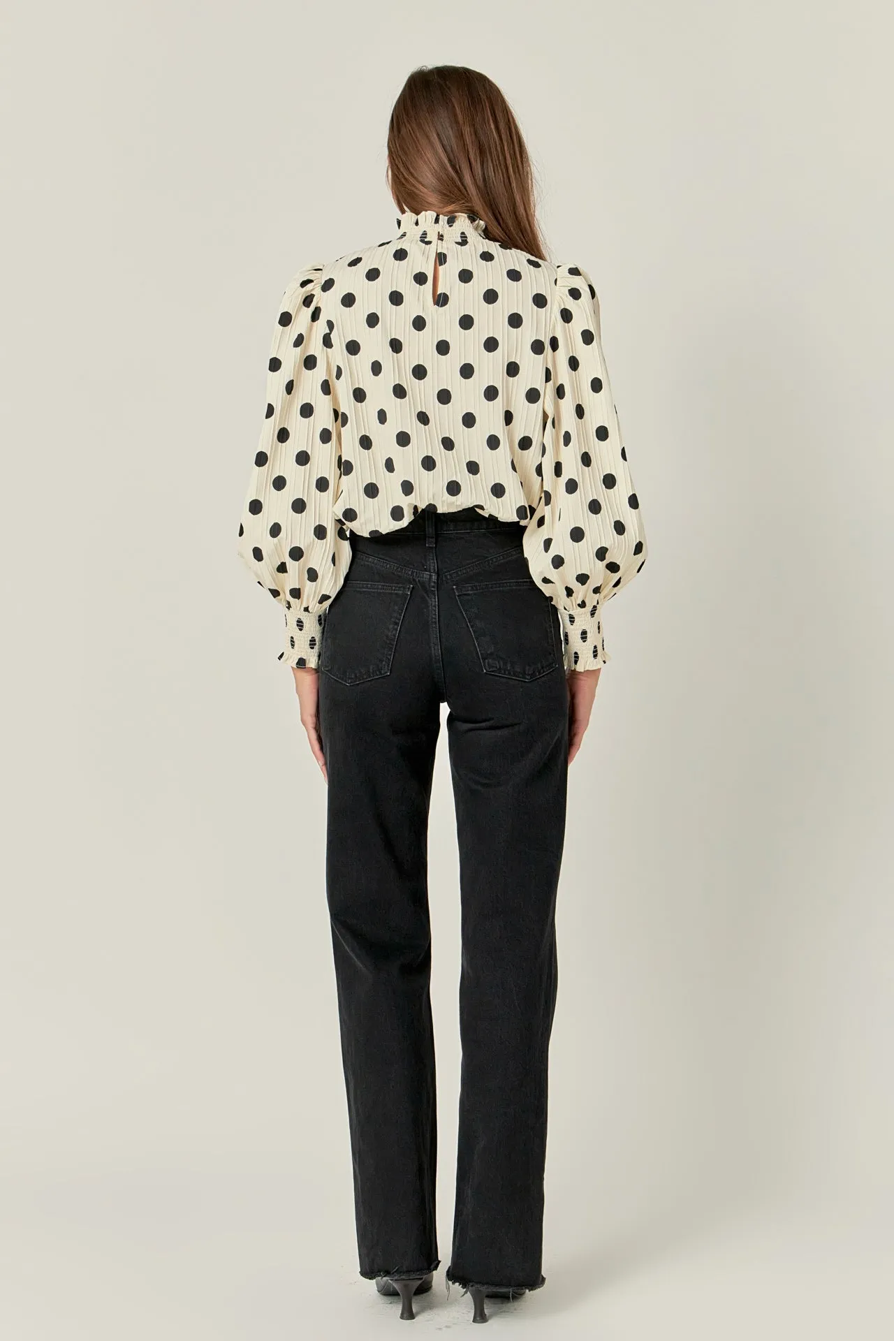 Polka Dot Smock Neck Blouse