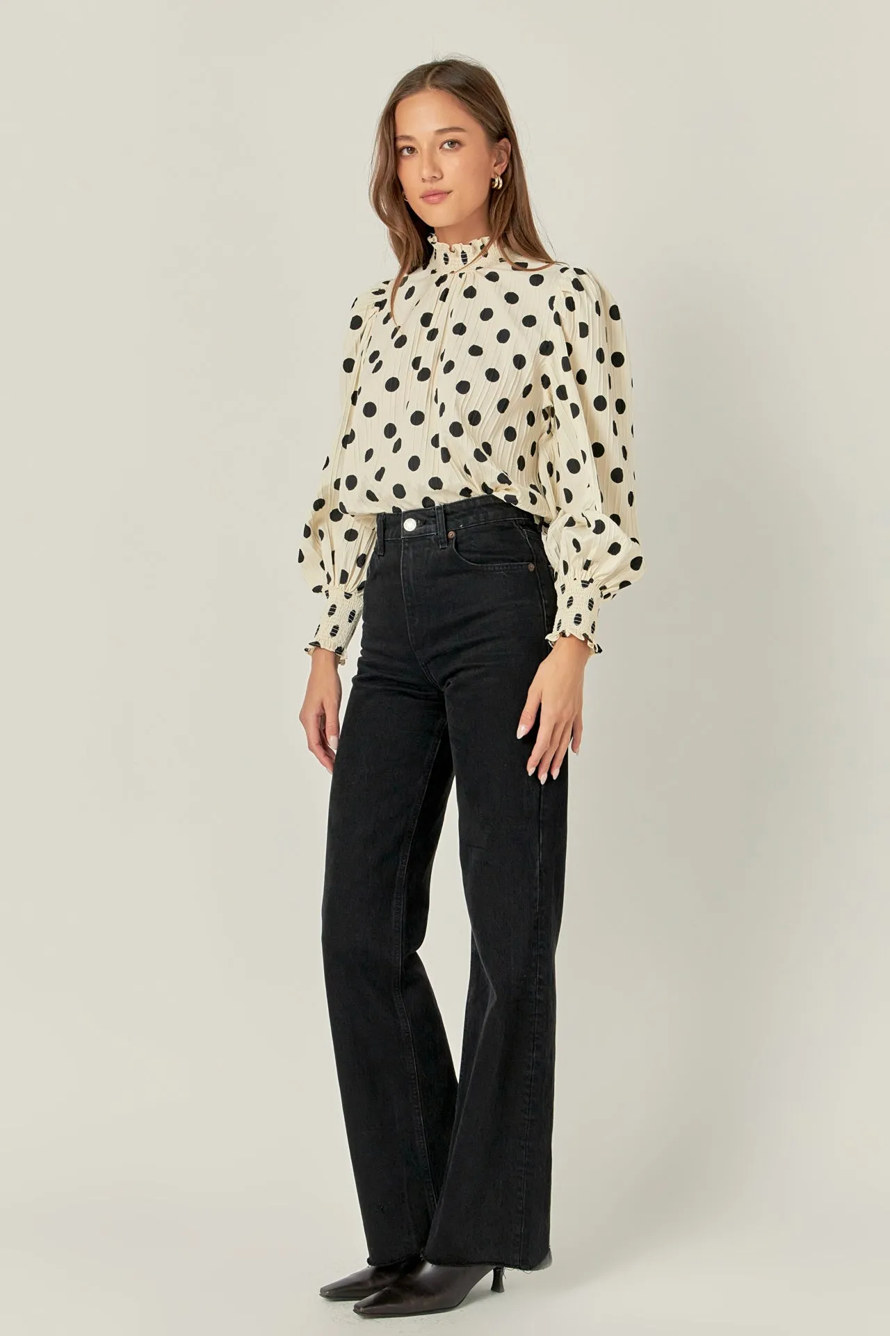 Polka Dot Smock Neck Blouse