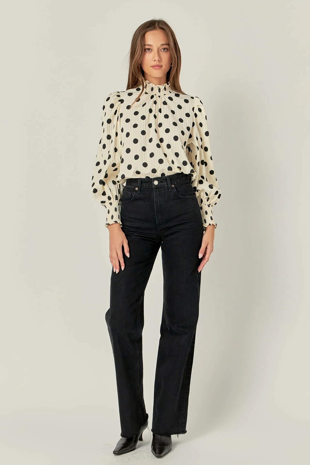 Polka Dot Smock Neck Blouse