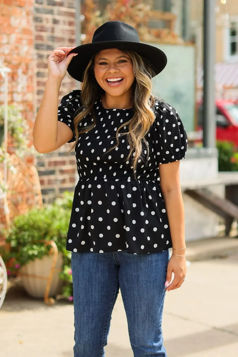 Polka Dot Smocked Blouse