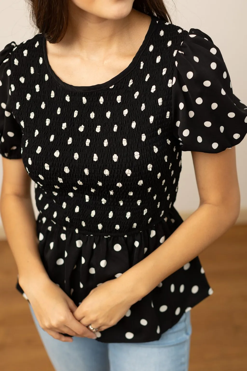 Polka Dot Smocked Blouse