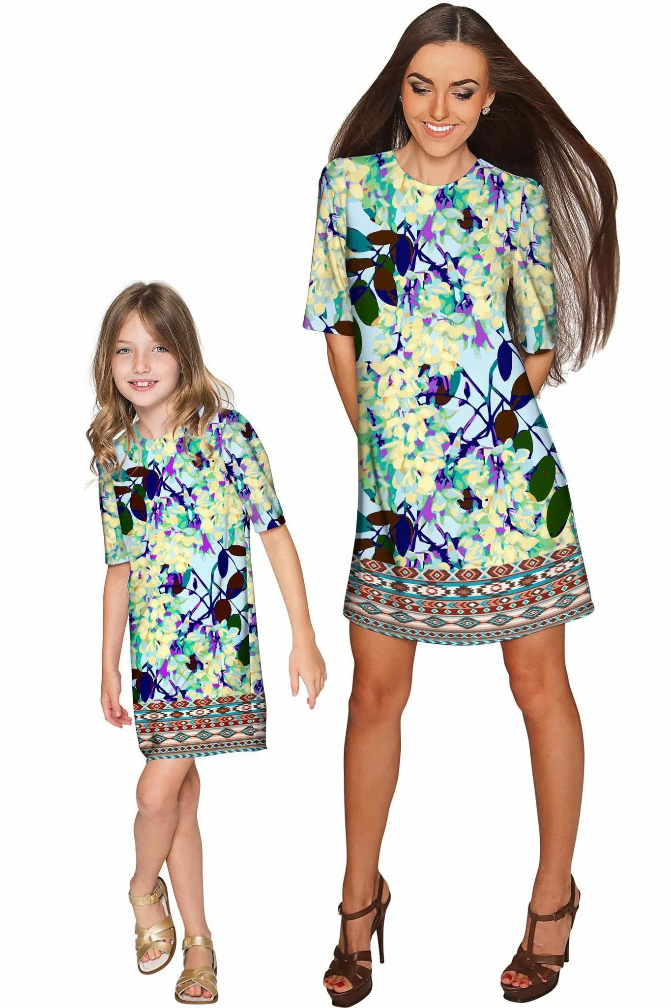 Pure Tenderness Grace Blue Pattern Cute Shift Dress - Girls