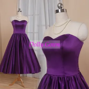 Purple Sweetheart 1950's Tea Length Country Style Vintage Bridesmaid Dresses