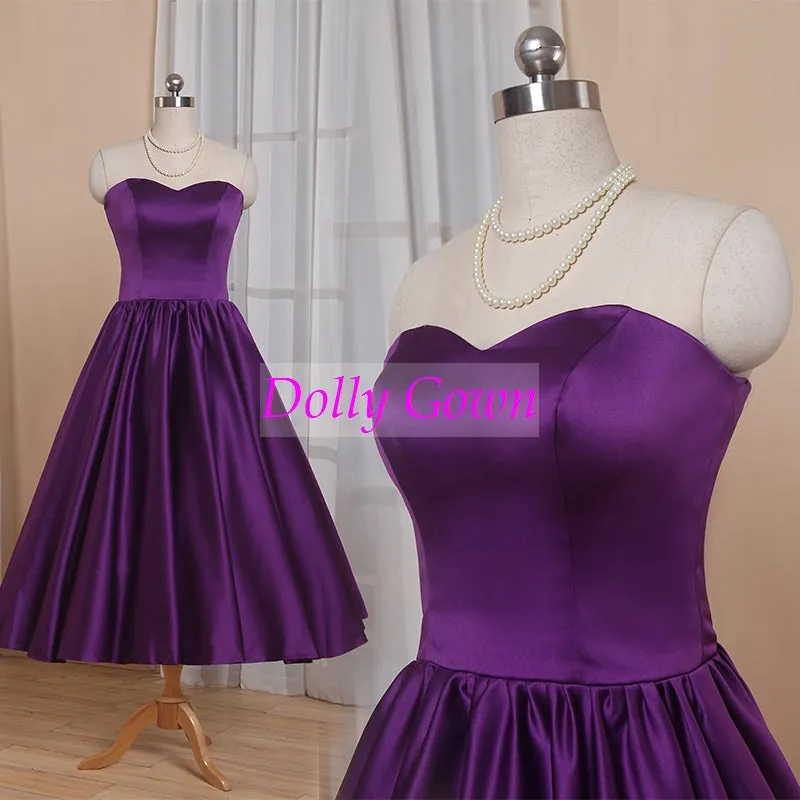 Purple Sweetheart 1950's Tea Length Country Style Vintage Bridesmaid Dresses