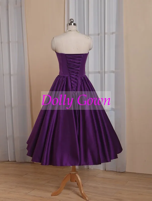 Purple Sweetheart 1950's Tea Length Country Style Vintage Bridesmaid Dresses