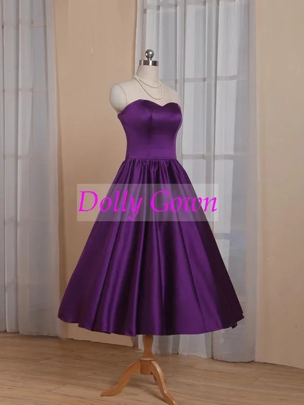 Purple Sweetheart 1950's Tea Length Country Style Vintage Bridesmaid Dresses