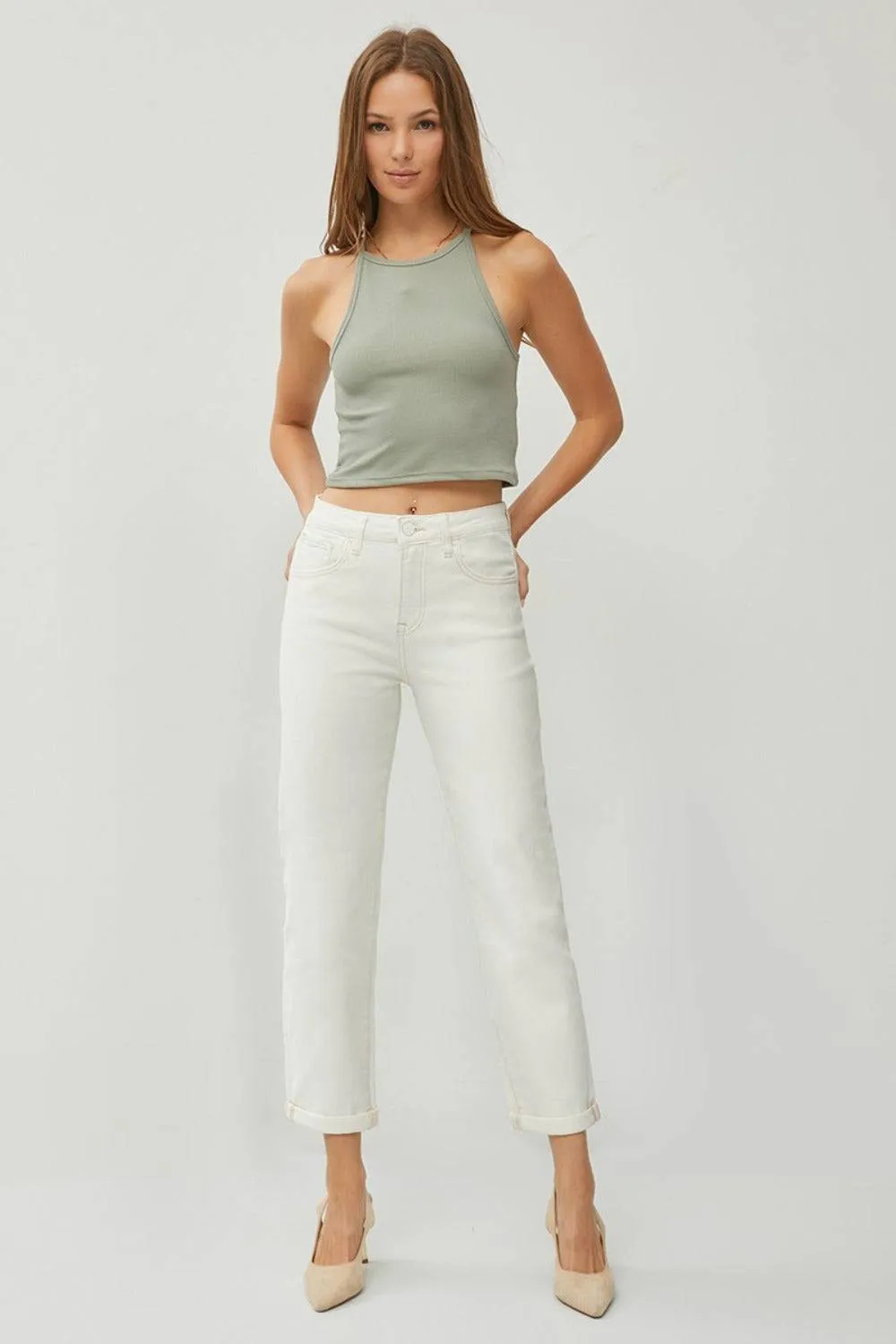 RISEN Full Size High Waist Rolled Hem Straight Jeans