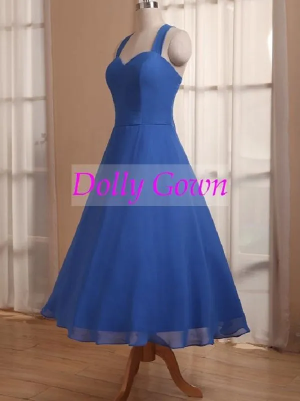 Royal Blue Tea Length 50s Style Vintage 1950s bridesmaid dresses