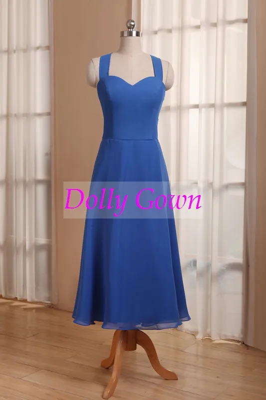 Royal Blue Tea Length 50s Style Vintage 1950s bridesmaid dresses